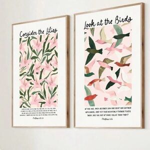 2 Piece Bible Verse Floral and Bird Wall Art, Canvas Only, 12x16